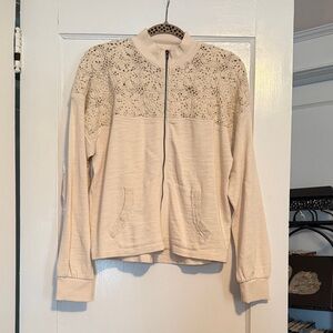 Lucky Brand Cream Bomber Jacket with Lace Detail